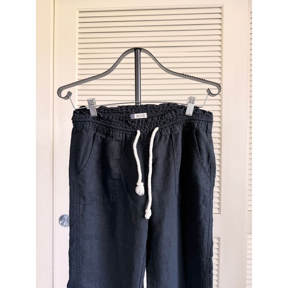 Roxy Ocean Side Black Linen Blend Drawstring Beach Pants Size M - Picture 4 of 7
